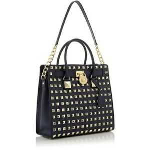 Michael Kors Navy Pyrmid Hamilton Tote Purse